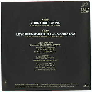 Your Love Is King / Love Affair With Life by Sade (Single; Epic; ES 951):  Reviews, Ratings, Credits, Song list - Rate Your Music