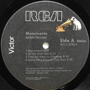 Jackie McLean / Monuments(LP) / RCA 1979 | EX-/EX | Groovenut