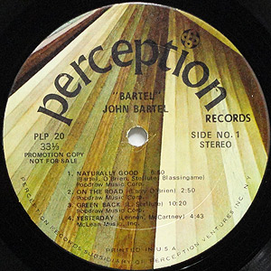 John Bartel / Bartel(LP) / Perception 1972 USオリジナル | VG+/EX