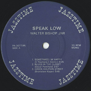 Walter Bishop Jr / Speak Low (LP) / Jazztime 1975 日本盤 EX-/EX insert | Jazz  | Groovenut Records SOUL JAZZ FUNK 45 DISCO HIP HOP